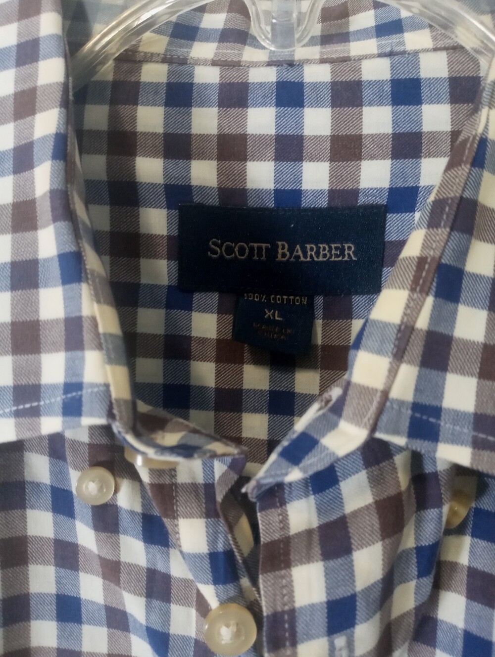 Scott Barber Blue/Brown Check Long Sleeve Cotton Shirt XL
